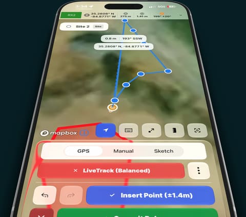 A phone drawing a line from GPS as the user walks, with LiveTrack on.